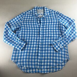 Frank & Eileen Shirt Womens XS-M Blue & White Long Sleeve Button Up  Linen